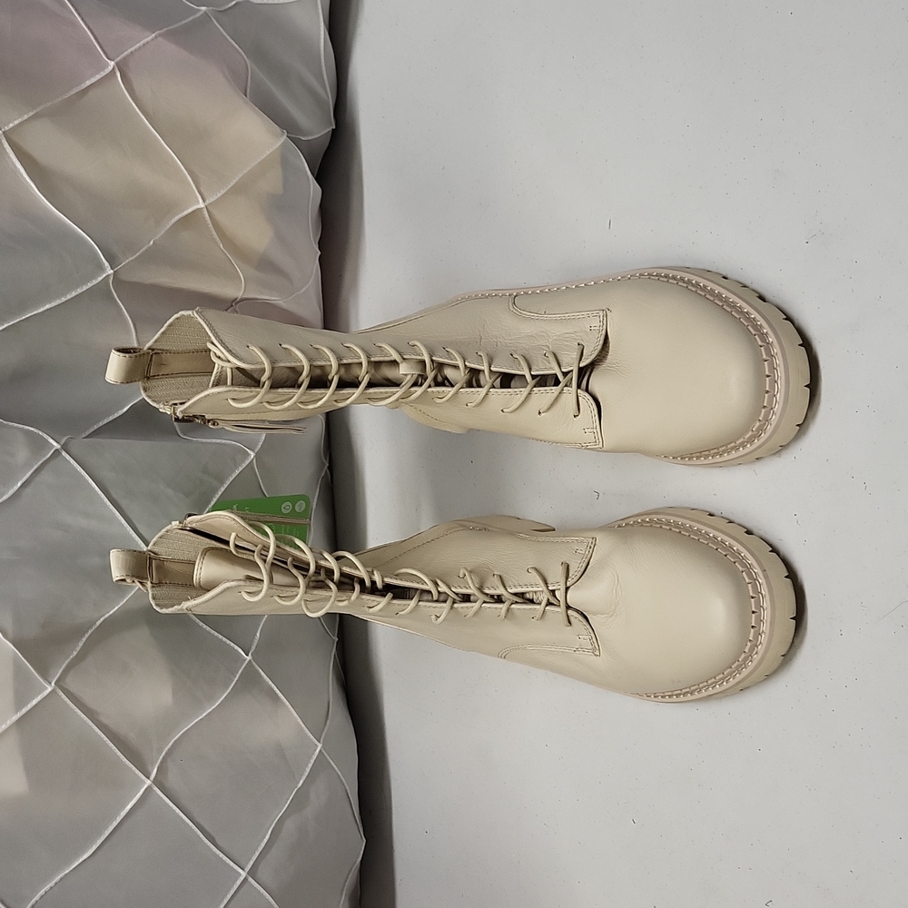 Sam Edelman Lex Boot Off White Lace-up Side Zipper Leather Combat Boot 9.5M